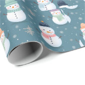 Sneeuwpoppen en sneeuwvlokken Moderne Kerst Cadeaupapier (Rol Hoek)