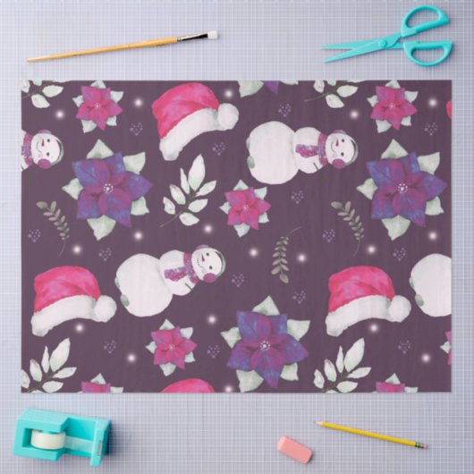 Sneeuwpoppen Greenery Santa Hats Paarse Kerst Tissuepapier (Craft)