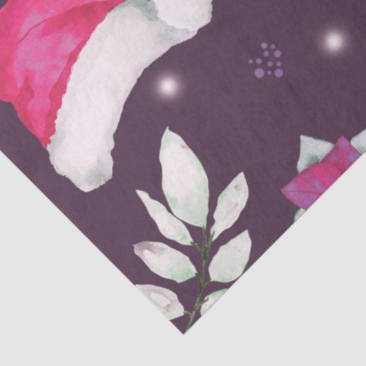 Sneeuwpoppen Greenery Santa Hats Paarse Kerst Tissuepapier (Detail)