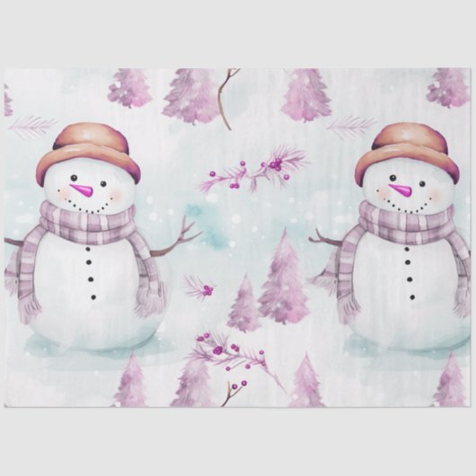 Sneeuwpoppen Kerstbomen Holly Berries Kerstmis Tissuepapier (Voorkant)