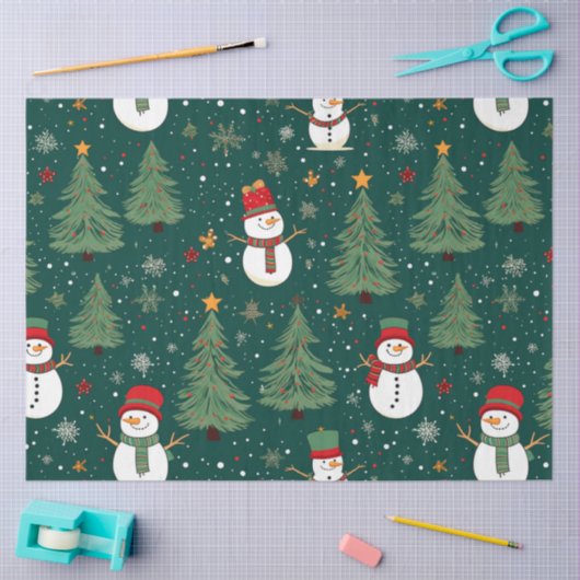 Sneeuwpoppen Kerstbomen Sneeuwvlokken Kerstmis Tissuepapier (Craft)