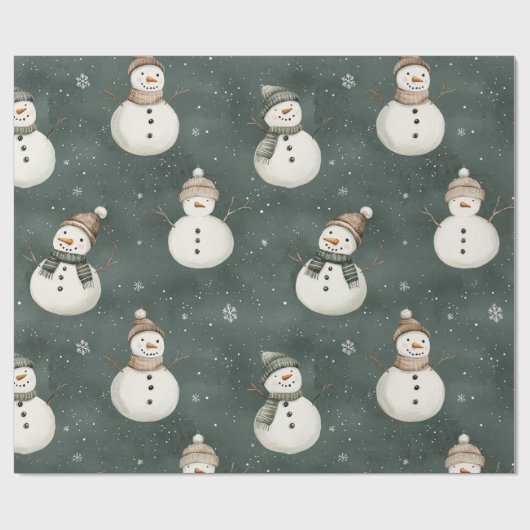 sneeuwpoppen op Sage Green Cadeaupapier (Vlak)