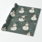  sneeuwpoppen op Sage Green Cadeaupapier (Uitgerold)