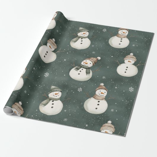  sneeuwpoppen op Sage Green Cadeaupapier (Uitgerold)