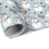 Sneeuwpoppen & Pinecones op Snowy Blue Cadeaupapier (Rol Hoek)