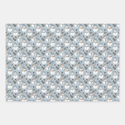 Sneeuwpoppen & Pinecones op Snowy Blue Inpakpapier Vel (Voorkant 2)