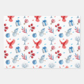 SNEEUWPOPPEN, RODE KARDINALEN, KERSTVERSIERINGEN,  INPAKPAPIER VEL (Voorkant 2)