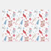 SNEEUWPOPPEN, RODE KARDINALEN, KERSTVERSIERINGEN,  INPAKPAPIER VEL (Voorkant)