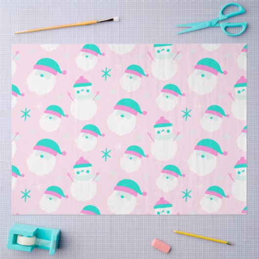 Sneeuwpoppen Santa Snowflakes Roze Groene Kerst Tissuepapier (Craft)