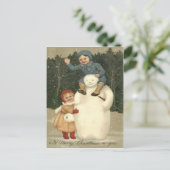 Sneeuwpoppen spelen sneeuwval briefkaart (Staand voorkant)