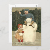 Sneeuwpoppen spelen sneeuwval briefkaart (Voorkant / Achterkant)