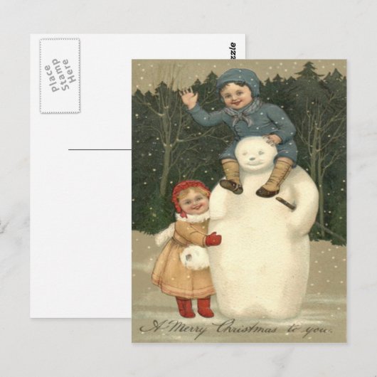 Sneeuwpoppen spelen sneeuwval briefkaart (Voorkant / Achterkant)