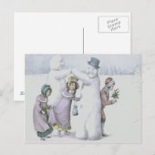 Sneeuwpoppen spelen sneeuwveld briefkaart (Voorkant / Achterkant)