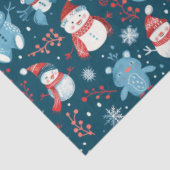 Sneeuwpoppen Teddy Bears Sneeuwvlokken Groen Kerst Tissuepapier (Detail)