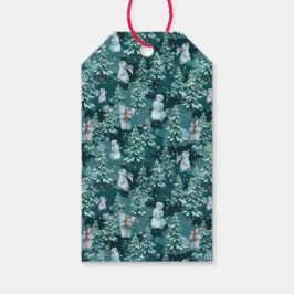 Sneeuwpoppen voor kerstmis, kerstbomen, cadeautjes cadeaulabel