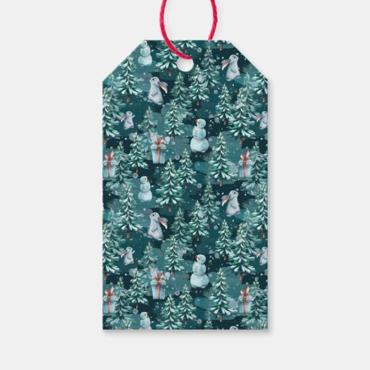 Sneeuwpoppen voor kerstmis, kerstbomen, cadeautjes cadeaulabel (Voorkant)