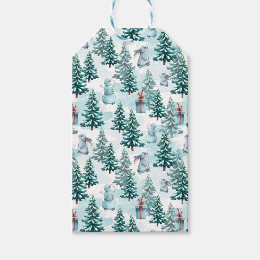 Sneeuwpoppen voor kerstmis, kerstbomen, cadeautjes cadeaulabel (Voorkant)