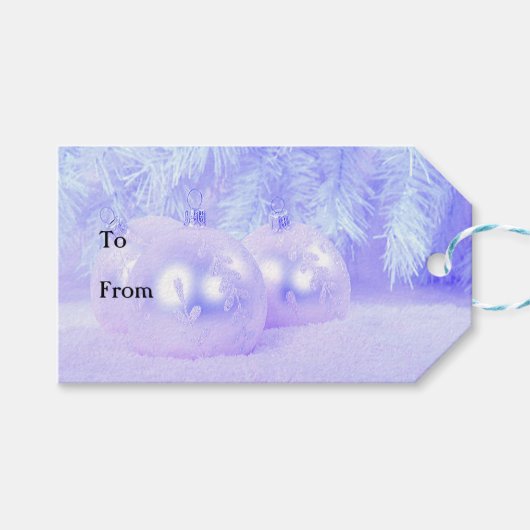 Sneeuwpoppen voor vrolijk kerstfeest, blauwe tint  cadeaulabel (Voorkant (Horizontaal))