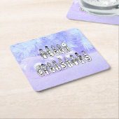 Sneeuwpoppen voor vrolijk kerstfeest, blauwe tint  kartonnen onderzetters (Schuin)