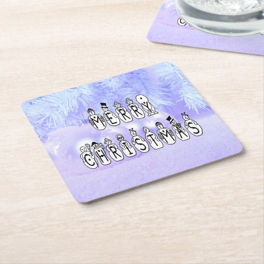 Sneeuwpoppen voor vrolijk kerstfeest, blauwe tint  kartonnen onderzetters (Schuin)