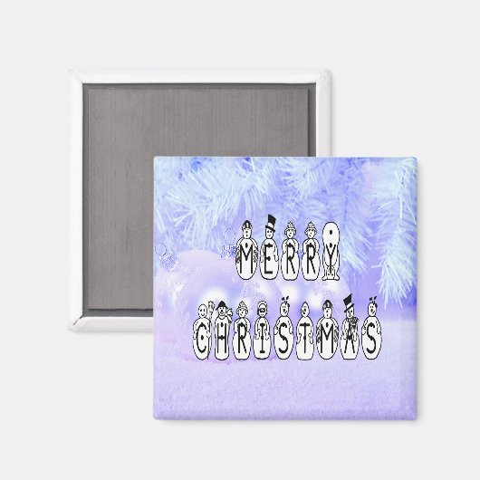 Sneeuwpoppen voor vrolijk kerstfeest, blauwe tint magneet (Voorkant / Achterkant)