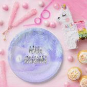 Sneeuwpoppen voor vrolijk kerstfeest, blauwe tint papieren bordje (Feest)