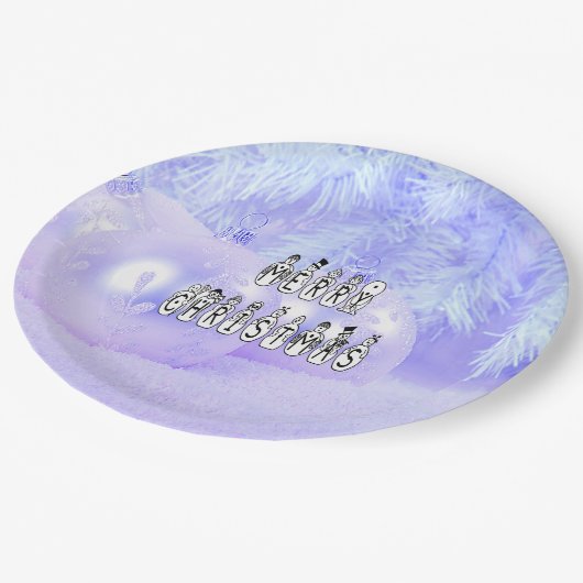 Sneeuwpoppen voor vrolijk kerstfeest, blauwe tint papieren bordje (Gekanteld)