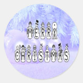 Sneeuwpoppen voor vrolijk kerstfeest, blauwe tint  ronde sticker (Voorkant)