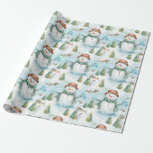 Sneeuwpoppen Winterbessen Groen Moderne Kerst Cadeaupapier (Uitgerold)