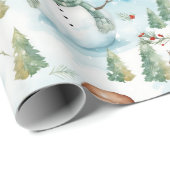 Sneeuwpoppen Winterbessen Groen Moderne Kerst Cadeaupapier (Rol Hoek)