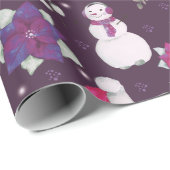 Sneeuwpoppen Wintergroen Paarse Moderne Kerst Cadeaupapier (Rol Hoek)