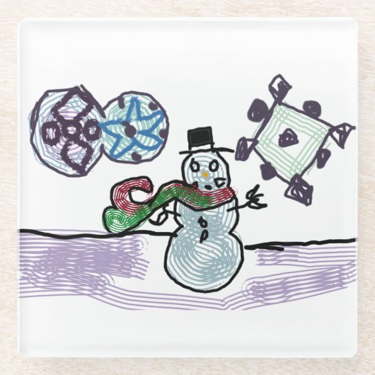 Sneeuwpopvreugde Glazen Onderzetter (Voorkant)