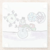 Sneeuwpopvreugde Glazen Onderzetter (Achterkant)