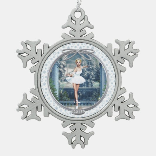 Sneeuwprinses Ballerina Pewter Snowflake Ornament (Voorkant)