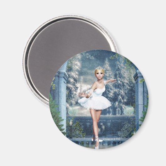 Sneeuwprinses Ballerina Round Magnet (Voorkant / Achterkant)