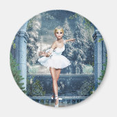 Sneeuwprinses Ballerina Round Magnet (Voorkant)