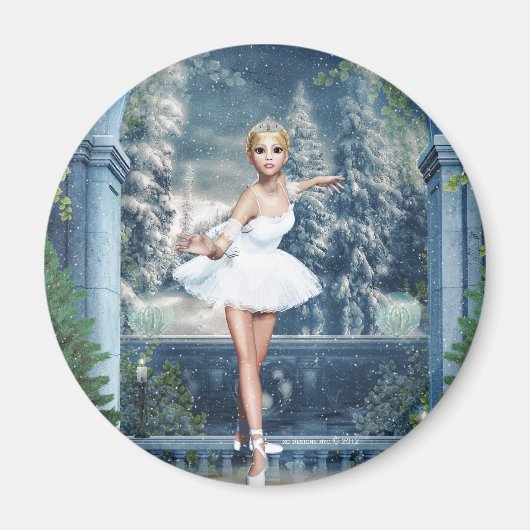 Sneeuwprinses Ballerina Round Magnet (Voorkant)
