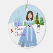 Sneeuwprinses met bruin haar keramisch ornament (Links)