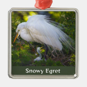 Sneeuwreiger met babyornament metalen ornament