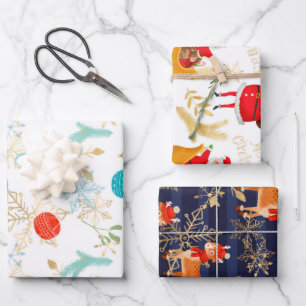 Sneeuwrendier en kerstvakantie patroon inpakpapier vel