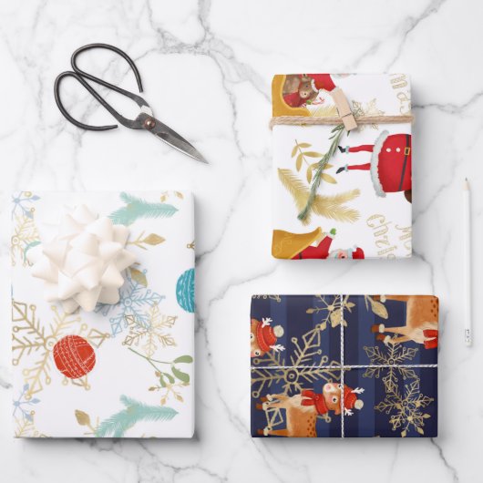 Sneeuwrendier en kerstvakantie patroon inpakpapier vel (Voorkant)