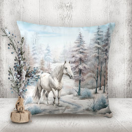 Sneeuwrijk bos Paard winterscène Kerstmis Kussen