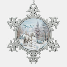 Sneeuwrijk bos Paard winterscène Kerstmis Tin Sneeuwvlok Ornament
