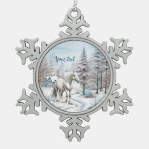 Sneeuwrijk bos Paard winterscène Kerstmis Tin Sneeuwvlok Ornament