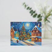 Sneeuwrijk dorp op kerstavond briefkaart (Staand voorkant)