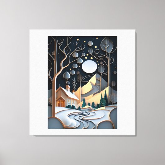 Sneeuwrijk landschap met een kerstboom canvas afdruk (Voorkant)