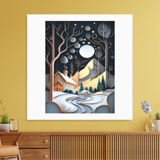 Sneeuwrijk landschap met een kerstboom canvas afdruk (Insitu (Woonkamer))