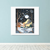 Sneeuwrijk landschap met een kerstboom canvas afdruk (Insitu (Houten vloer))