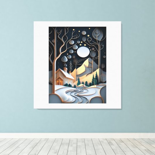 Sneeuwrijk landschap met een kerstboom canvas afdruk (Insitu (Houten vloer))