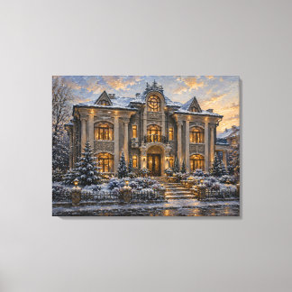 Sneeuwrijk olieverfschilderij van Victoriaans land Canvas Afdruk